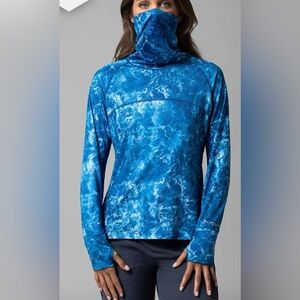 Coolibar Paros Sailing Hoodie XL Blue Water Print UPF 50+